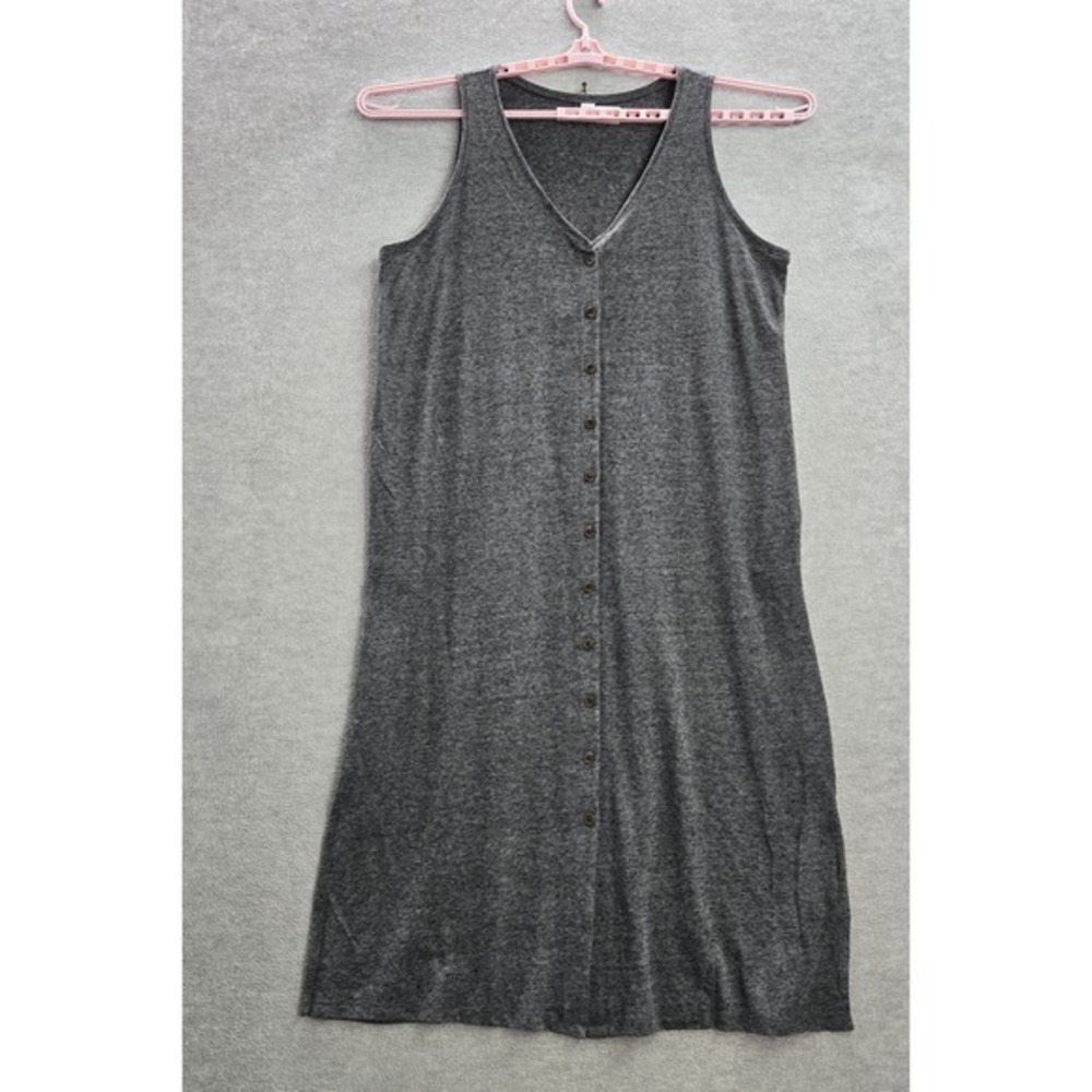 Old Navy Women Dress XXLL TALL Charcoal Gray Linen Polyester Button‎ Sleeveless